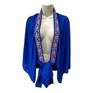 ⭐️ GIANNI BINI - ROYAL BLUE KIMONO WITH EMBROIDERED EDGE - SIZE XS ⭐️